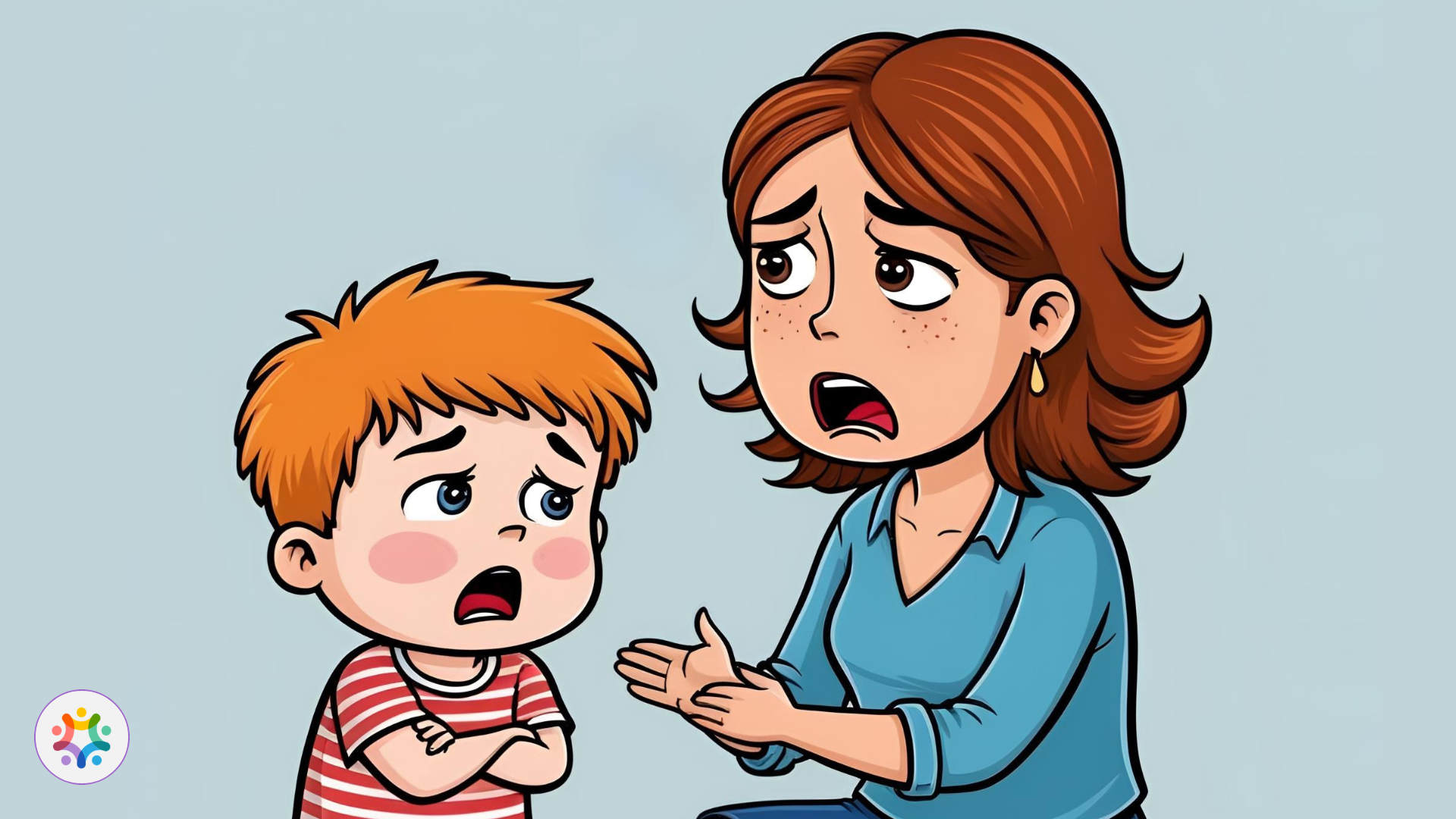Desenho mãe e crança chateada